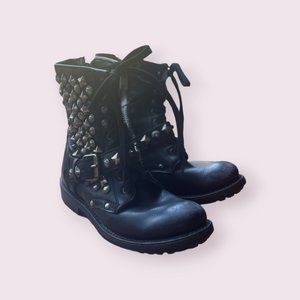 Ash Ryanna Embellished Leather Combat Boots / Black / Size 37